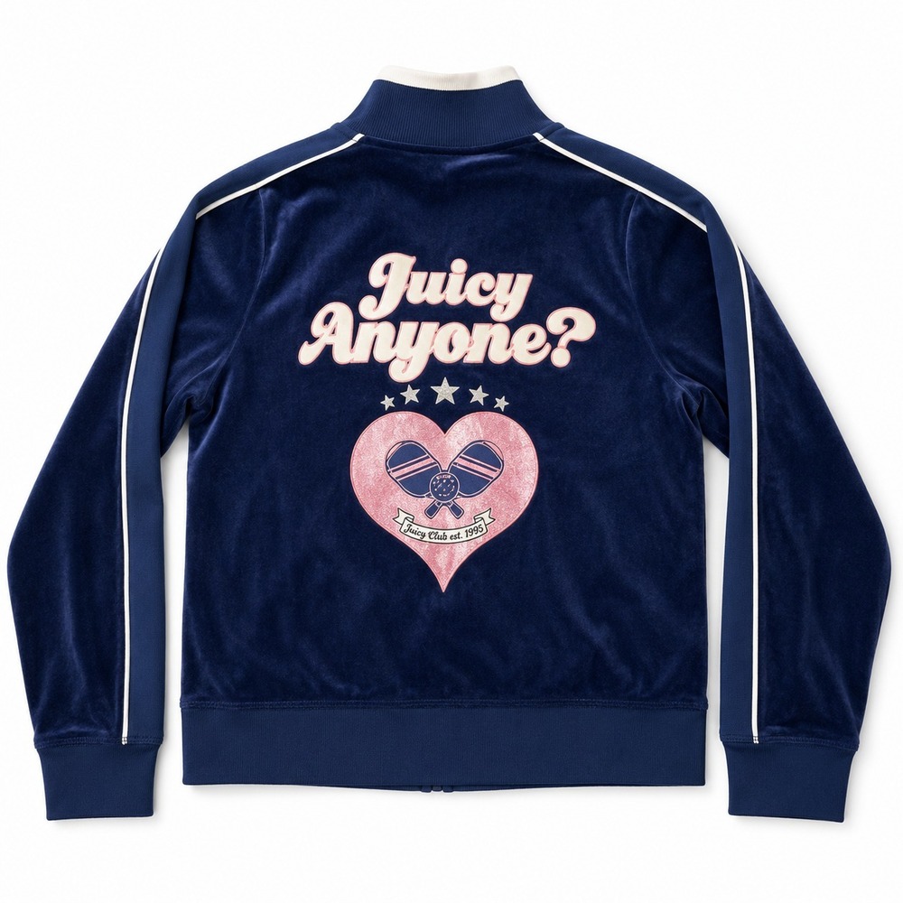 Juicy Couture Velour Pickleball Jacket Sz XL Navy Full Zip Y2K Juicy Anyone NWT